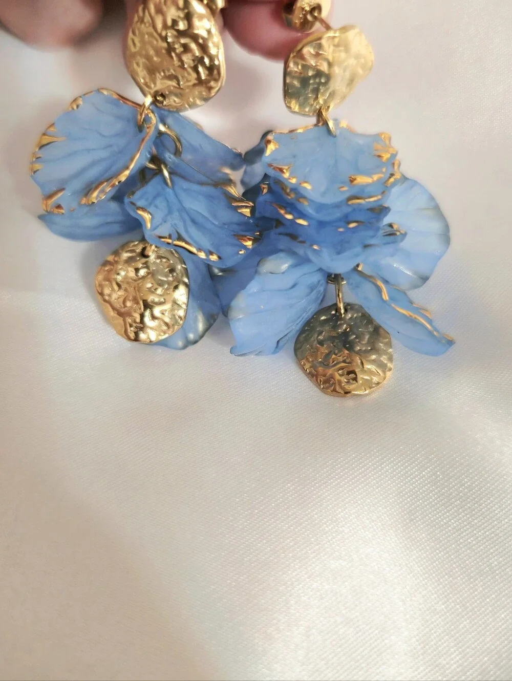 Gold & Sky Blue Petal Drop Earrings - Women‎ Jewelry - Summer - NEW